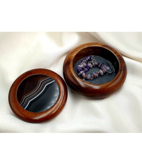 Μπιζουτιέρα απο ξύλο και φυσικό Αχάτη