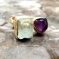 Ασημένιο 925 επιχρυσωμένο με 18k ανοιγόμενο δαχτυλίδι με λίθους Ακουαμαρίνας και Αμέθυστου.