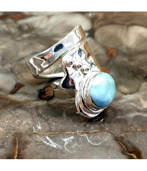 Ασημένιο 925 ανοιγόμενο δαχτυλίδι με Λάριμαρ.