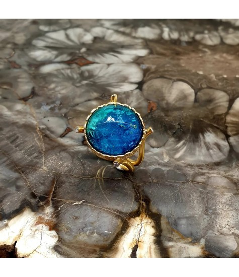 Χειροποίητο δαχτυλίδι από επιχρυσωμένο με 18k ασήμι και Χρυσόκολλα.