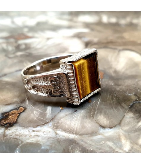 Ασημένιο 925 ανδρικό δαχτυλίδι με Μάτι Τίγρης.