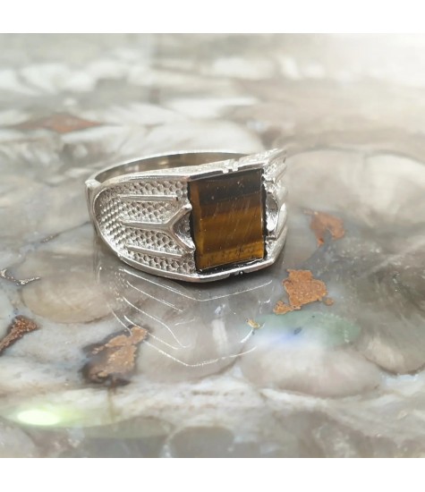 Ασημένιο 925 ανδρικό δαχτυλίδι με Μάτι Τίγρης.