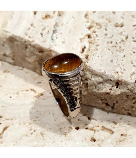 Ασημένιο 925 ανδρικό δαχτυλίδι με Μάτι Τίγρης.