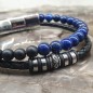 Ανδρικό δερμάτινο βραχιόλι με Λάπις Λάζουλι και Λάβα.
