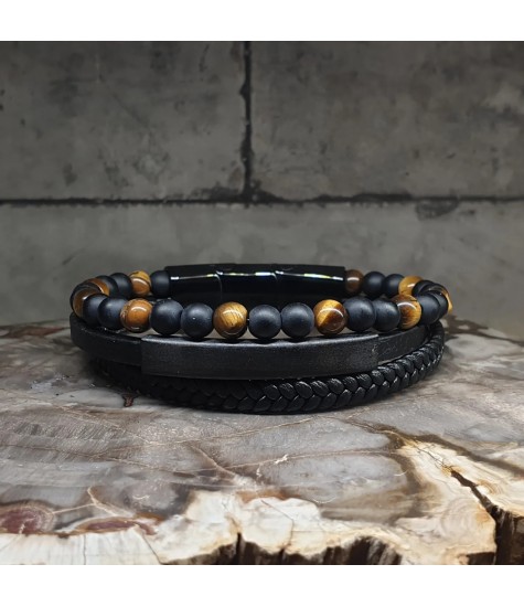 Ανδρικό βραχιόλι με Μάτι Τίγρης και Λάβα.