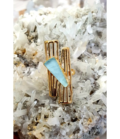 Χειροποίητο δαχτυλίδι από επιχρυσωμένο με 18κ Ασήμι 925 και λίθο Aqua Quartz.