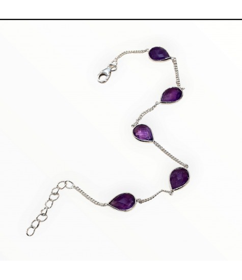Γυναικείο ασημένιο βραχιόλι  με λίθους Λαβραδορίτη ή Αμέθυστο σε σχήμα δάκρυ.
