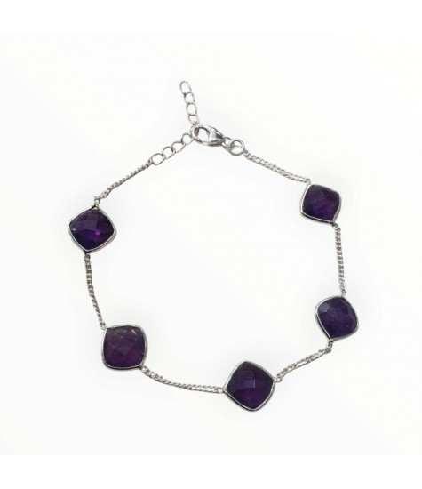 Γυναικείο ασημένιο βραχιόλι με λίθους Λαβραδορίτη, Αμέθυστου, Ροζ Χαλαζία ή Κόκκινου Αχάτη.