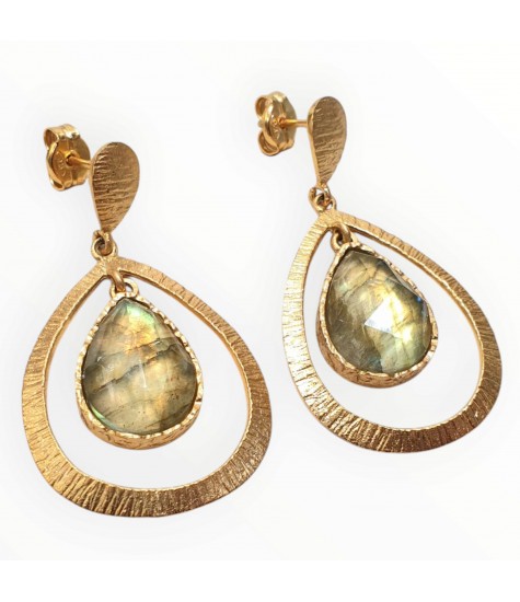 Χειροποίητα Επιχρυσωμένα Σκουλαρίκια από Ασήμι 925 με Λαβραδορίτη