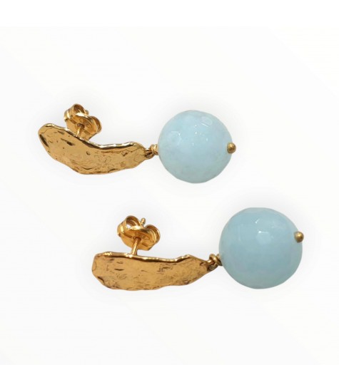 Χειροποίητα Επιχρυσωμένα Σκουλαρίκια από Ασήμι 925 με Ακουαμαρίνα