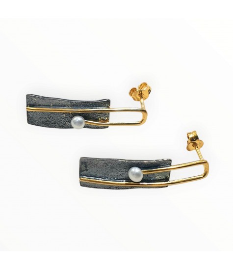 Χειροποίητα Σκουλαρίκια Ασήμι 925 Επιχρυσωμένα με Μαργαριτάρι