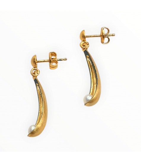 Χειροποίητα Επιχρυσωμένα Σκουλαρίκια Ασήμι 925 με Φυσικό Μαργαριτάρι