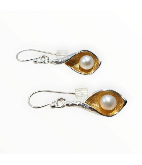 Χειροποίητα Επιχρυσωμένα Σκουλαρίκια Ασήμι 925 με Φυσικό Μαργαριτάρι