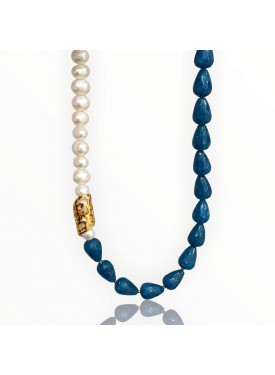 Κολιέ με Μαργαριτάρια Γλυκού Νερού, Απατίτη και Επιχρυσωμένο Ασήμι 925