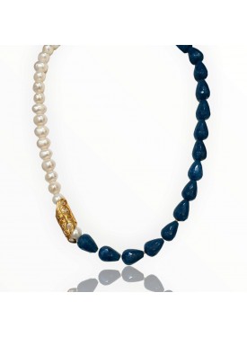 Κολιέ με Μαργαριτάρια Γλυκού Νερού, Απατίτη και Επιχρυσωμένο Ασήμι 925