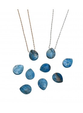 Κολιέ με Μπλε Απατίτη σε Σχήμα Σταγόνας με Ατσάλινη Αλυσίδα σε Ασημί ή Χρυσό Χρώμα