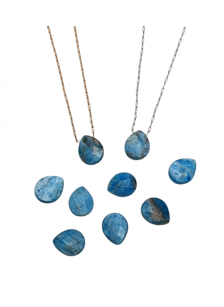 Κολιέ με Μπλε Απατίτη σε Σχήμα Σταγόνας με Ατσάλινη Αλυσίδα σε Ασημί ή Χρυσό Χρώμα