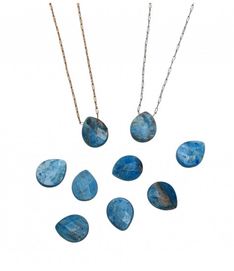 Κολιέ με Μπλε Απατίτη σε Σχήμα Σταγόνας με Ατσάλινη Αλυσίδα σε Ασημί ή Χρυσό Χρώμα