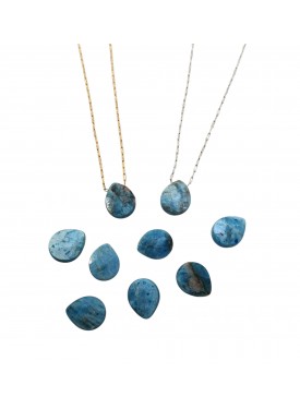 Κολιέ με Μπλε Απατίτη σε Σχήμα Σταγόνας με Ατσάλινη Αλυσίδα σε Ασημί ή Χρυσό Χρώμα