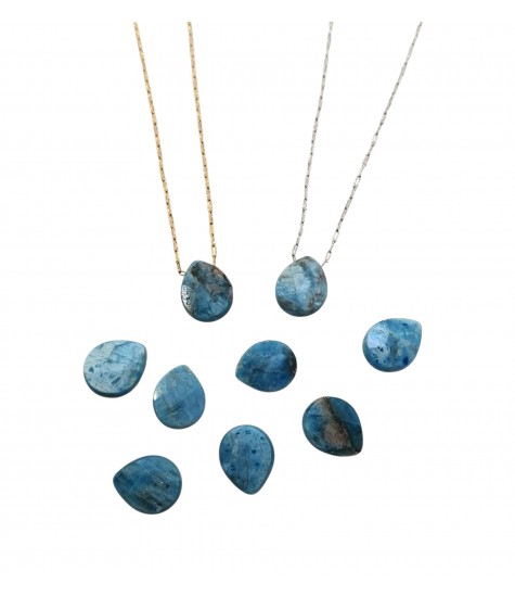 Κολιέ με Μπλε Απατίτη σε Σχήμα Σταγόνας με Ατσάλινη Αλυσίδα σε Ασημί ή Χρυσό Χρώμα