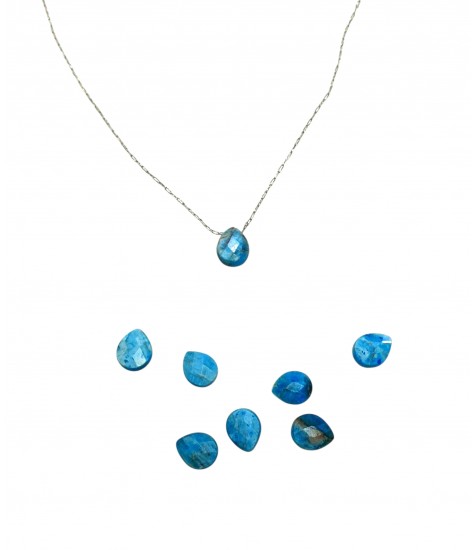 Κολιέ με Μπλε Απατίτη σε Σχήμα Σταγόνας με Ατσάλινη Αλυσίδα σε Ασημί ή Χρυσό Χρώμα