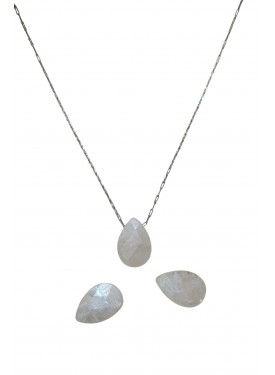 Κολιέ με Φεγγαρόπετρα σε Σχήμα Σταγόνας με Ατσάλινη Αλυσίδα σε Ασημί ή Χρυσό Χρώμα