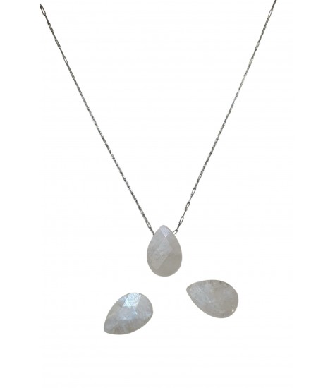 Κολιέ με Φεγγαρόπετρα σε Σχήμα Σταγόνας με Ατσάλινη Αλυσίδα σε Ασημί ή Χρυσό Χρώμα