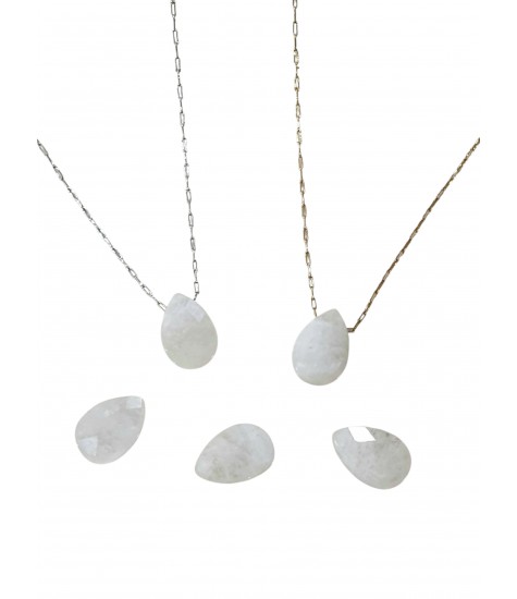 Κολιέ με Φεγγαρόπετρα σε Σχήμα Σταγόνας με Ατσάλινη Αλυσίδα σε Ασημί ή Χρυσό Χρώμα