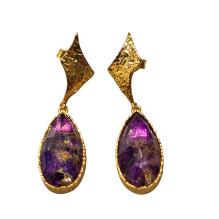 Επιχρυσωμένα Ασημένια Σκουλαρίκια 925 με Copper Amethyst