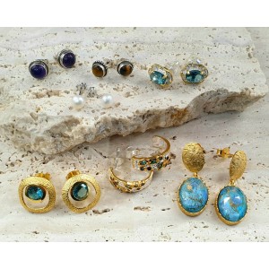 Ασημένια 925 Καρφωτά Σκουλαρίκια με Κρυστάλλους